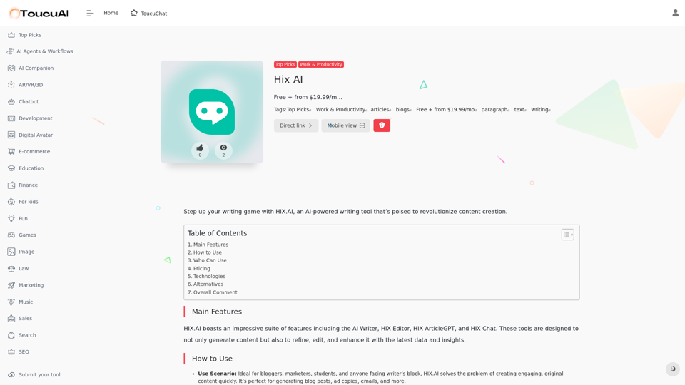 Toucu.ai Ferramentas e Soluções de IA | Diretório de IA Hix