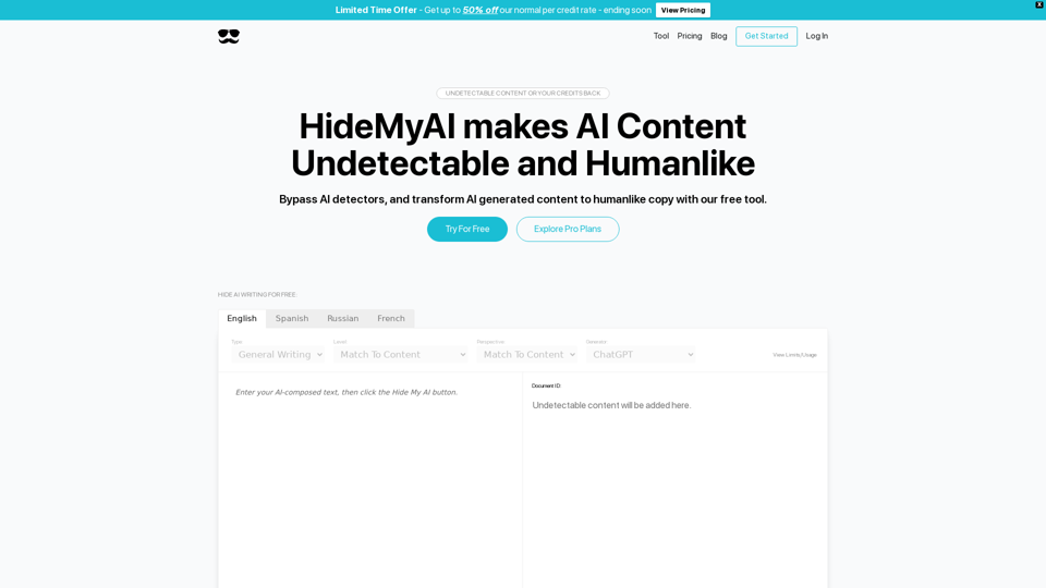 HideMyAI - Create Undetectable and Humanlike AI Content