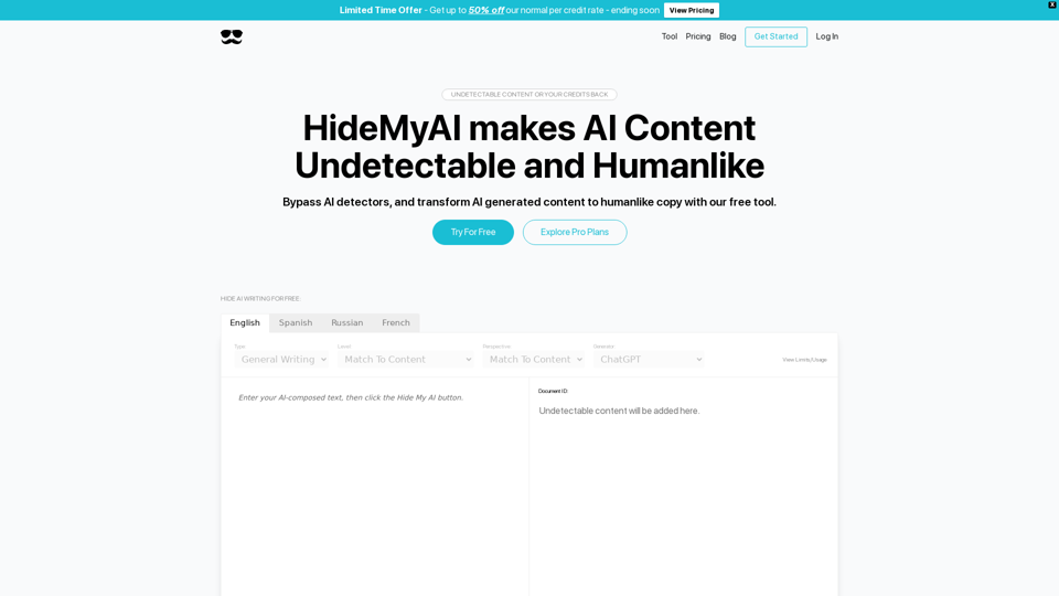 HideMyAI - Create Undetectable and Humanlike AI Content HideMyAI - Create Undetectable and Humanlike AI Content