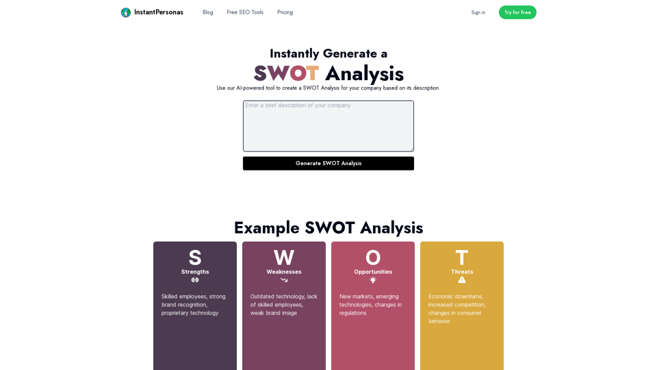Free AI SWOT Analysis Generator | SWOTAnalysis.dev