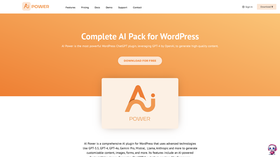 Complete AI Pack for WordPress - AI Power - AI Plugin for GPT-3.5 & GPT-4