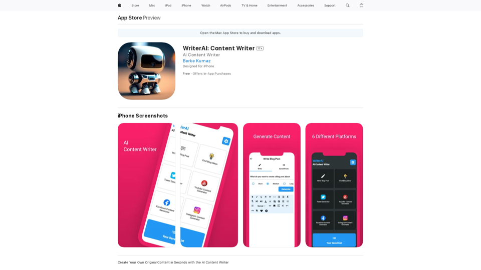 WriterAI: Application de rédaction de contenu pour les appareils Apple