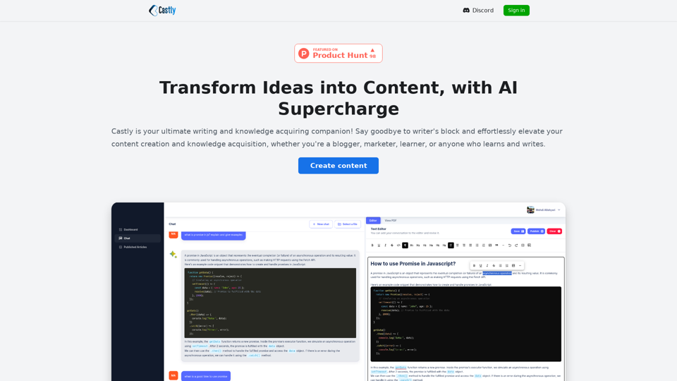 Create and Share Content with AI Blazing Fast - Castly