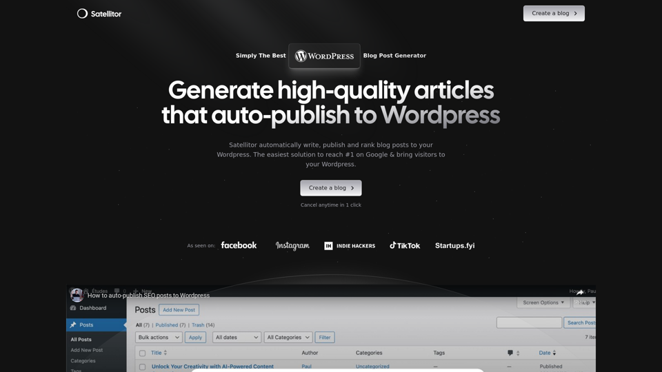 Best AI SEO Blog Post Generator for Wordpress - Satellitor