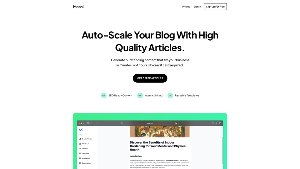 Moshi AI - High-Quality Article Auto-Scaling for Blogs