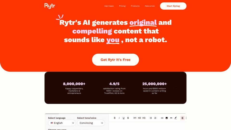 Free AI Writer, Content Generator & Writing Assistant | Rytr