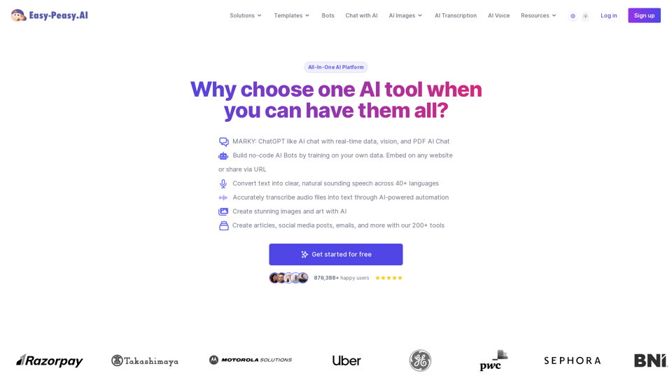 Best AI Writer, Content Generator & Copywriting Assistant | Easy-Peasy.AI