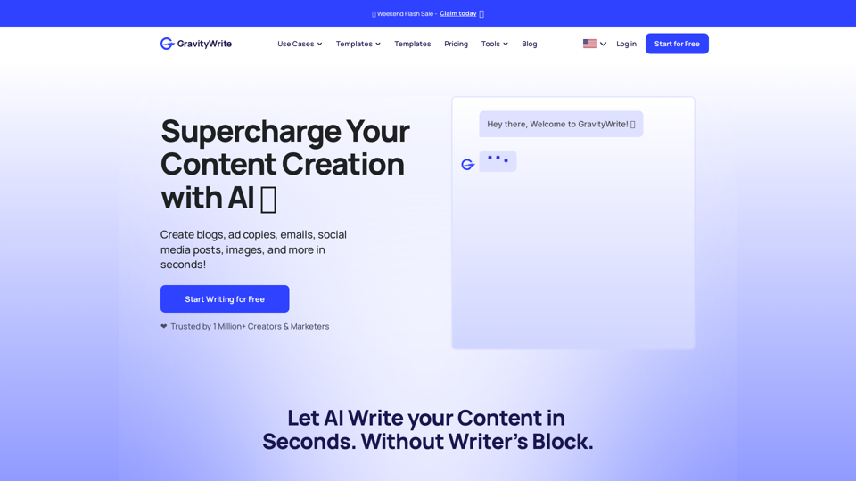 GravityWrite: Mejor Escritor de IA, Generador de Contenido y Asistente