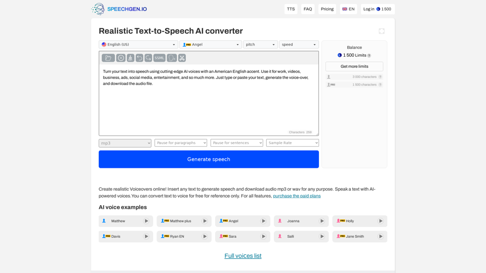 SpeechGen AI - Online Voiceover Generator & Text-to-Speech Converter