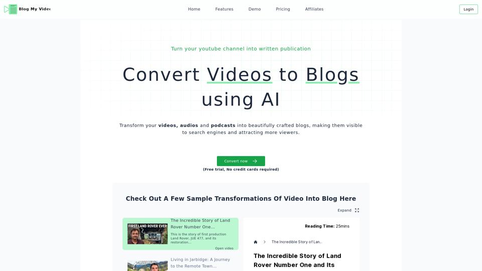 Convert Videos and Audios into Engaging Blog Posts | Blog My Video