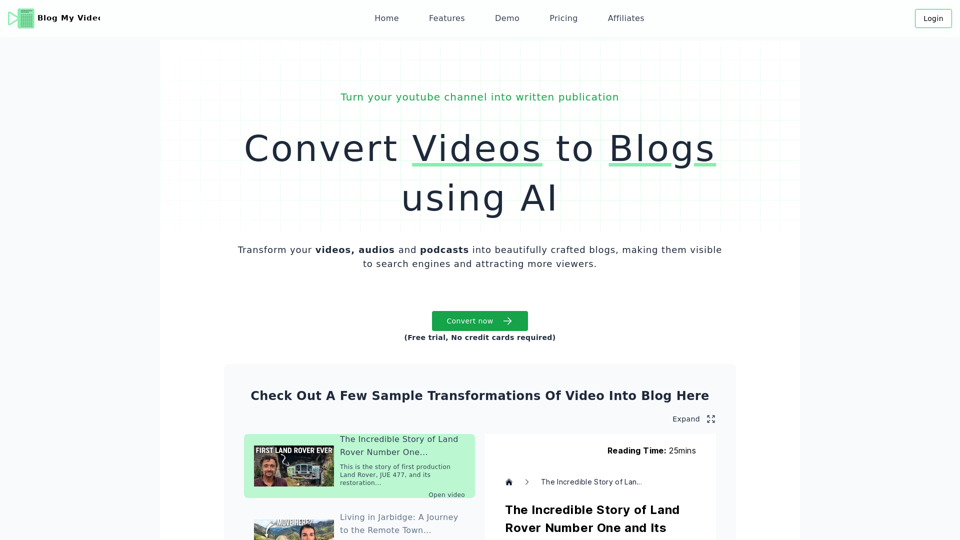 BlogMyVideo - Convert Videos and Audios into Engaging Blog Posts