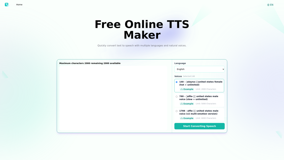 Free Online TTS Maker, Convert text to speech, Natural voices, High-quality TTS MP3 files.