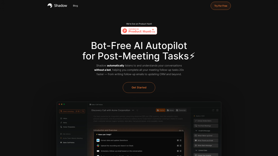 Shadow AI - Bot-Free AI Autopilot for Post-Meeting Tasks