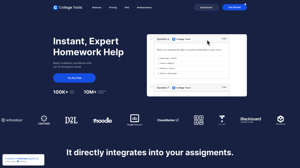 College Tools AI - LMS-Integrated Exam Assistant for Top Hat, Blackboard, Canvas, Schoology, Moodle