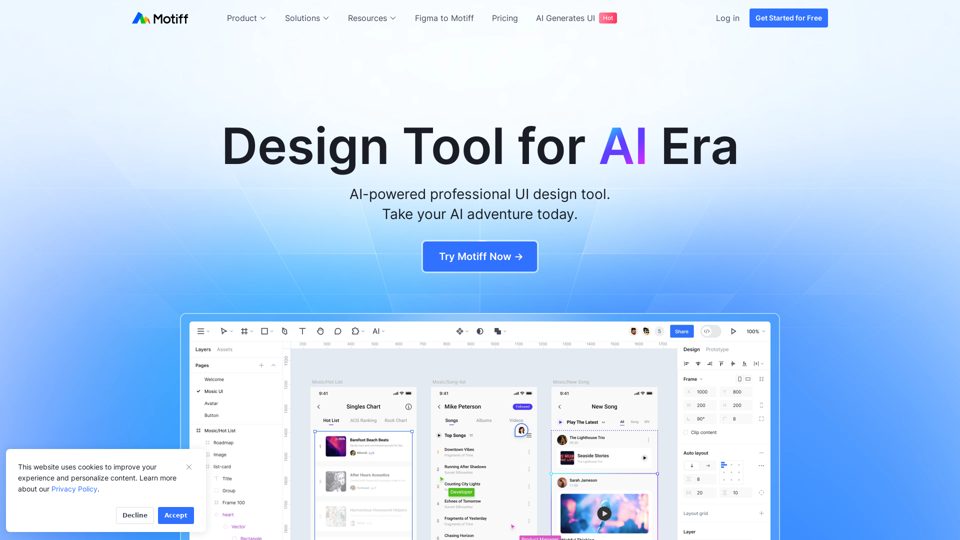 Motiff AI - Tool for Professional Interface Design Powered by Artificial Intelligence