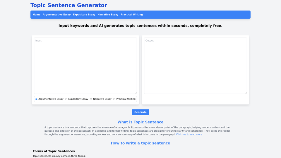 Topic Sentence Generator - Особенности