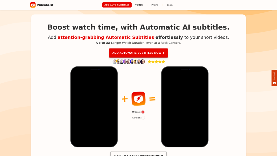 Videofa.st - Automatic Subtitles for Short Video, AI, Engaging