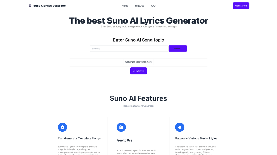 Suno AI Lyrics generator - Features