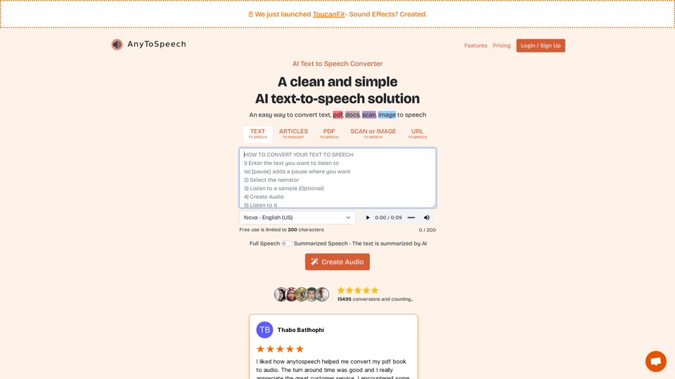 AnyToSpeech AI - Features
