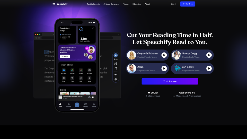 Speechify - Best AI Voice Generator & Text To Speech Solutions with Competitive Pricing