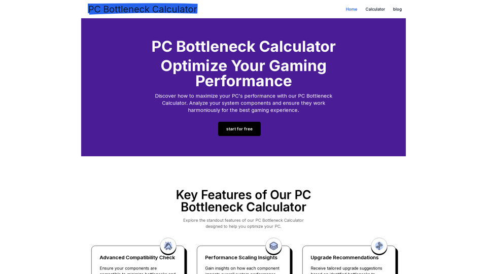 AI PC Bottleneck Calculator - Особенности