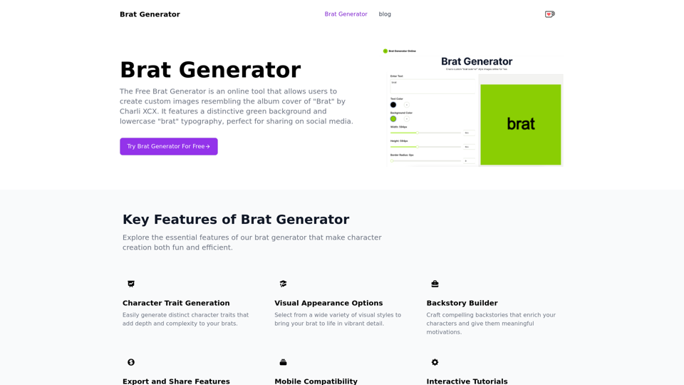 Brat Generator - คุณสมบัติ