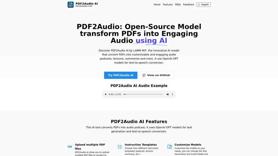 PDF2Audio AI - Features