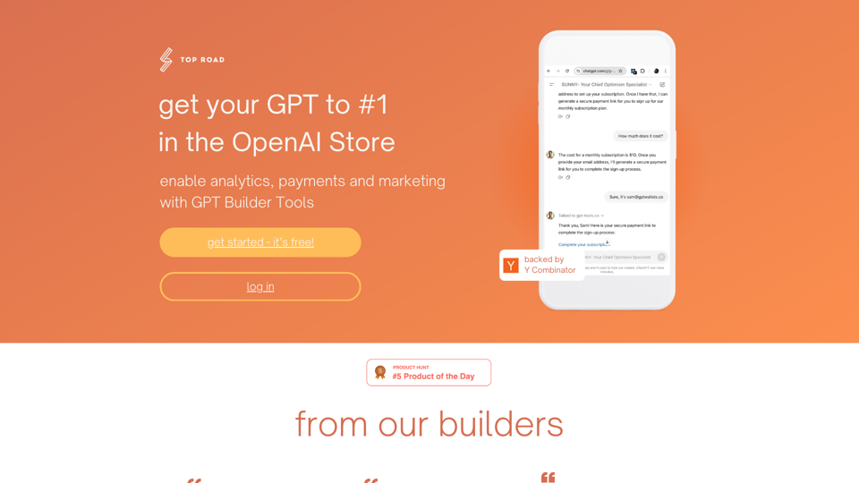 GPT Builder Tools by Top Road (YC W22) - คุณสมบัติ