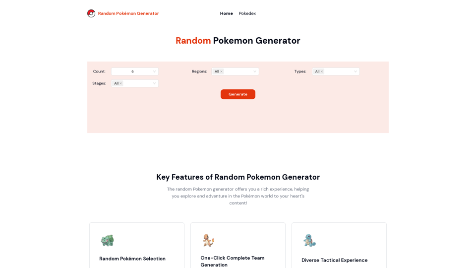 Pokemon Generator - Features