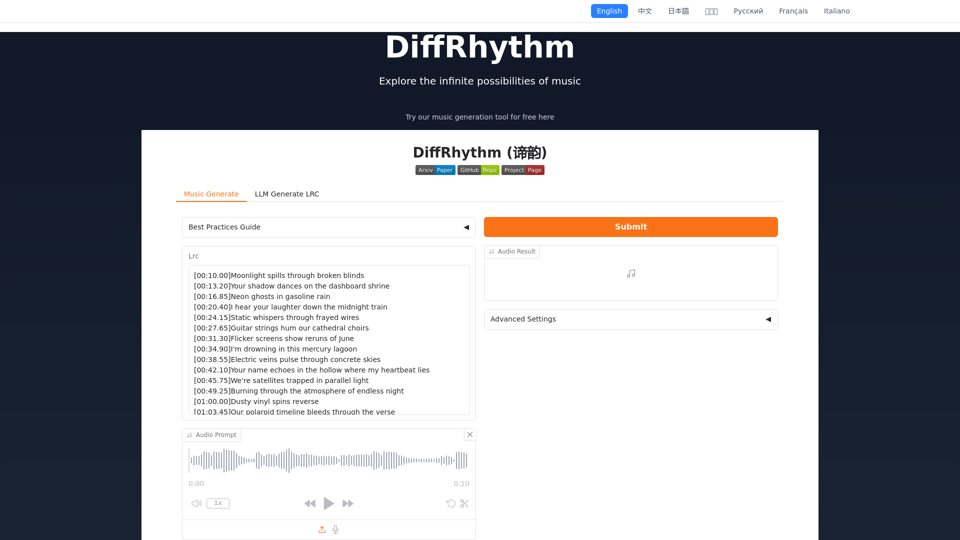 DiffRhythm AI - 特点