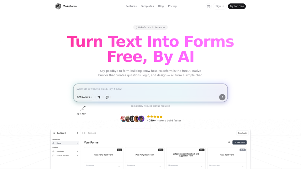Makeform: Free AI Form Builder | agenthunt.io